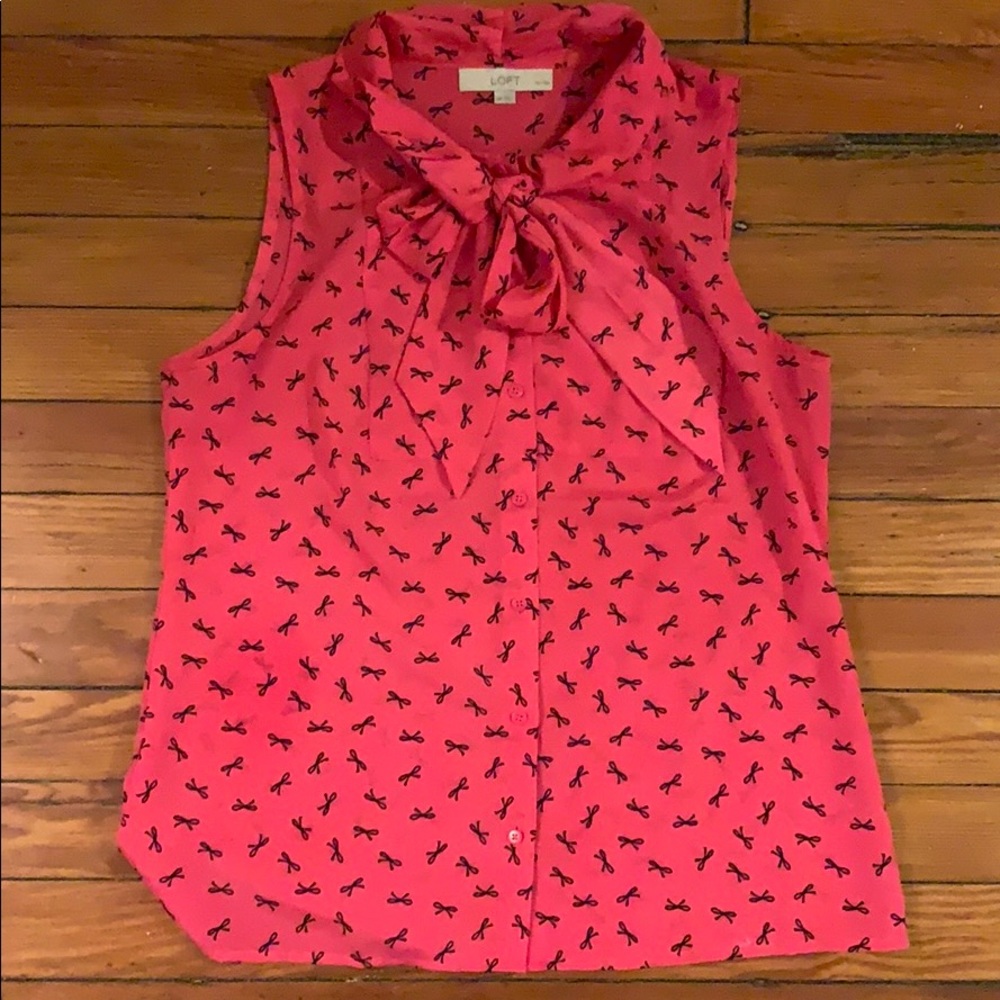 Ann Taylor LOFT front tie pink blouse